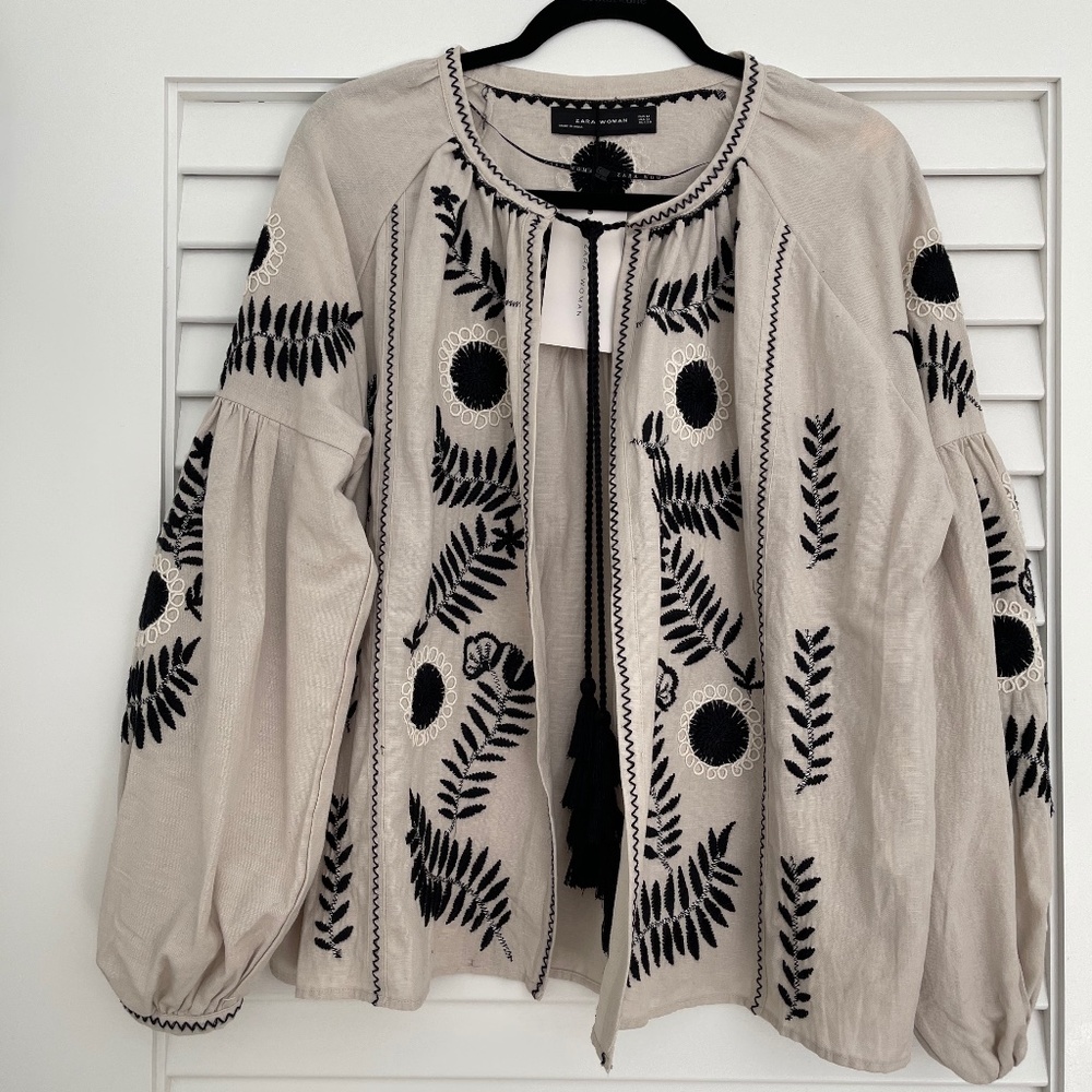 Zara boho linen embroidered blouse